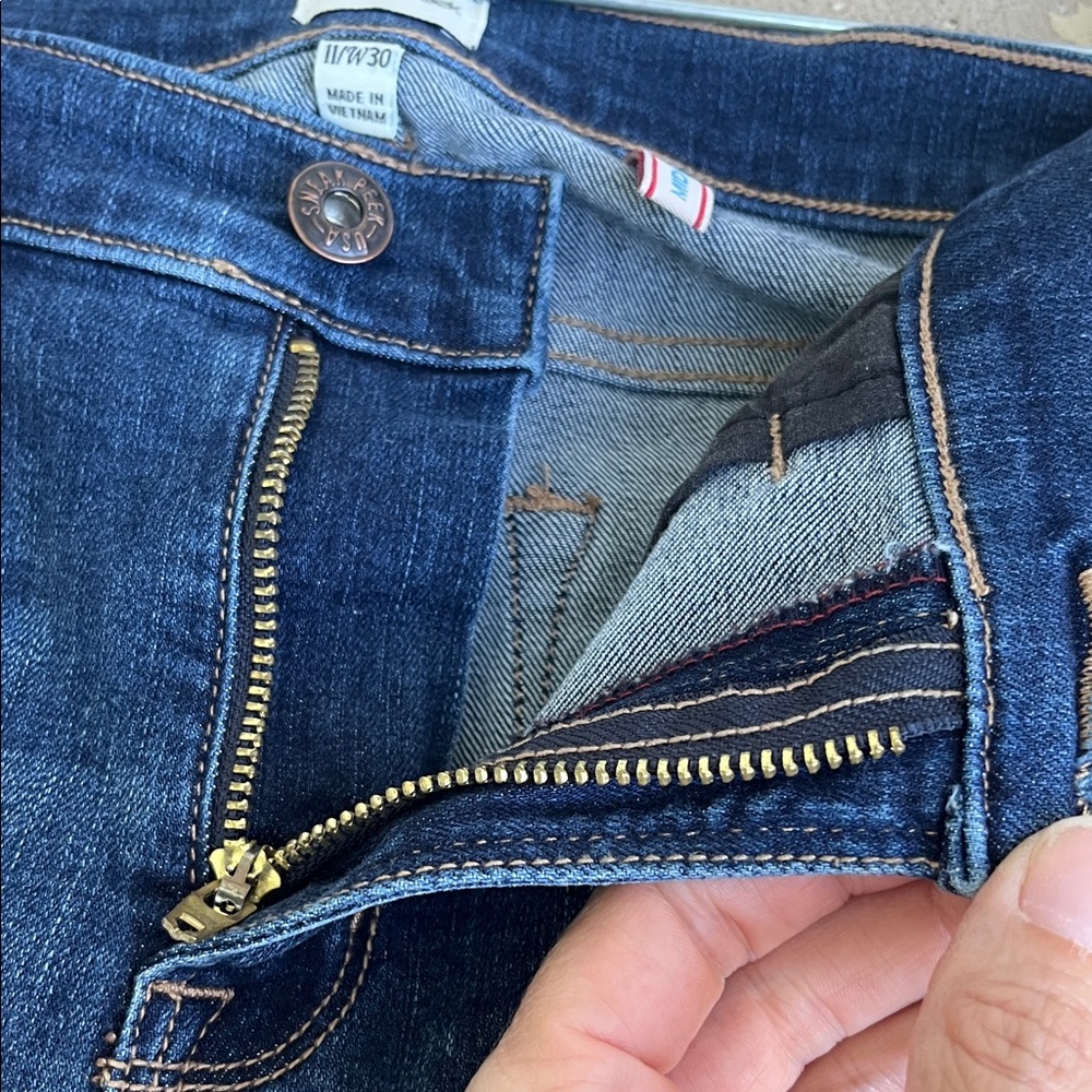 Like new Sneak Peek Indigo Straight Leg mid rise Jeans with Side Stripe - Picture 11 of 16